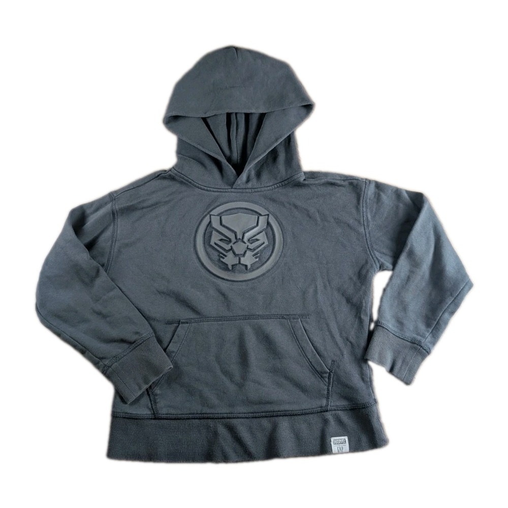 Gap Kids x Marvel Black Panther Hoodie Boys Size S (6-7) Gray Pullover Embossed